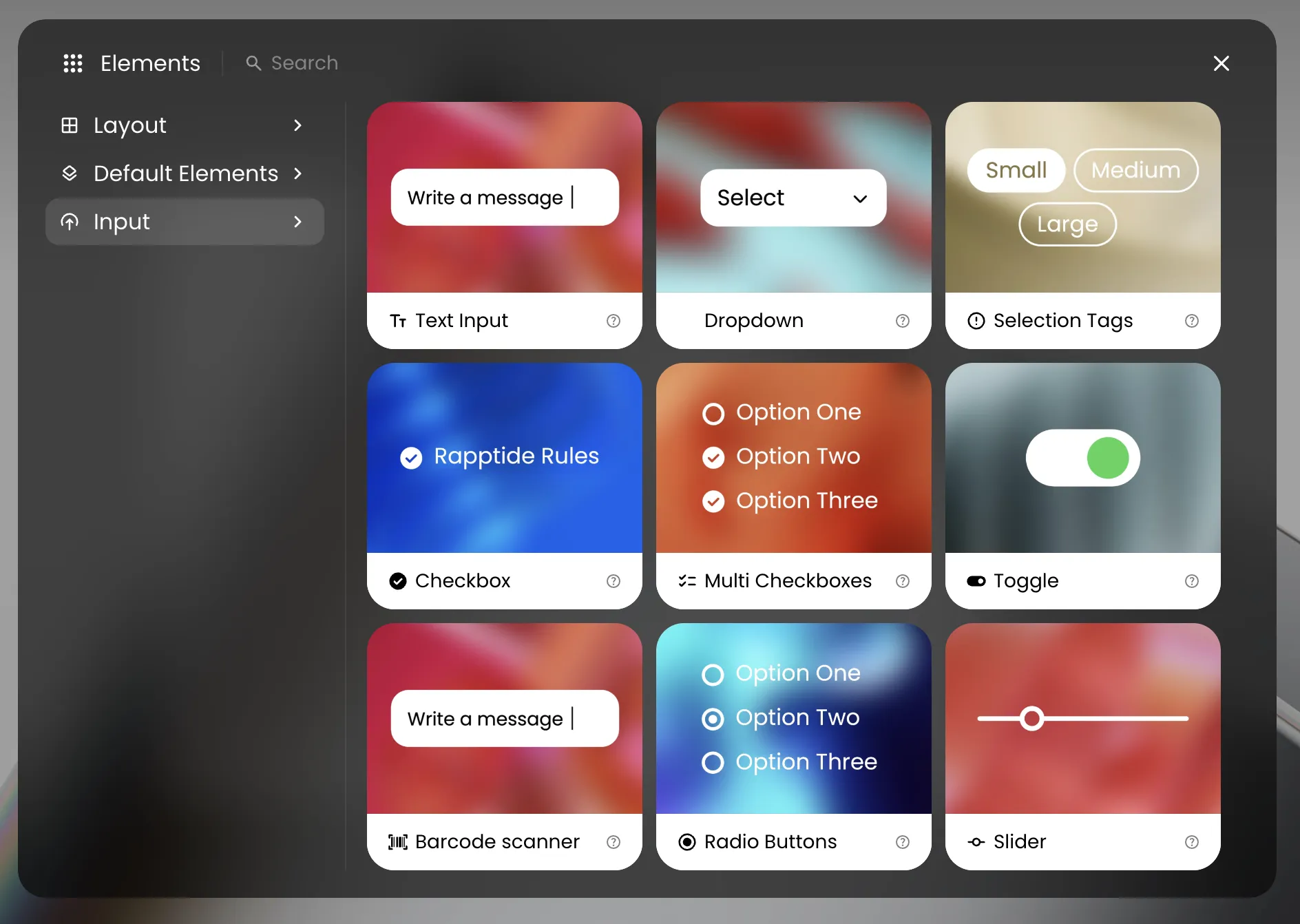 The rapptide layer menu in the editor ribbon